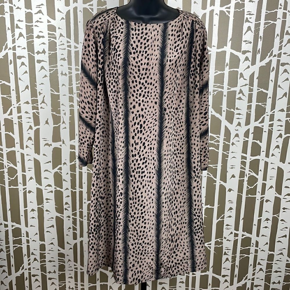 Vintage 80s Leopard Animal Print Loose Fit Dress 3/4 Sleeve Dress sz 18.5